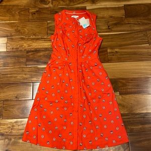 Boden Leila Red Shirt Dress Ballet Slipper Shoe Print Red
